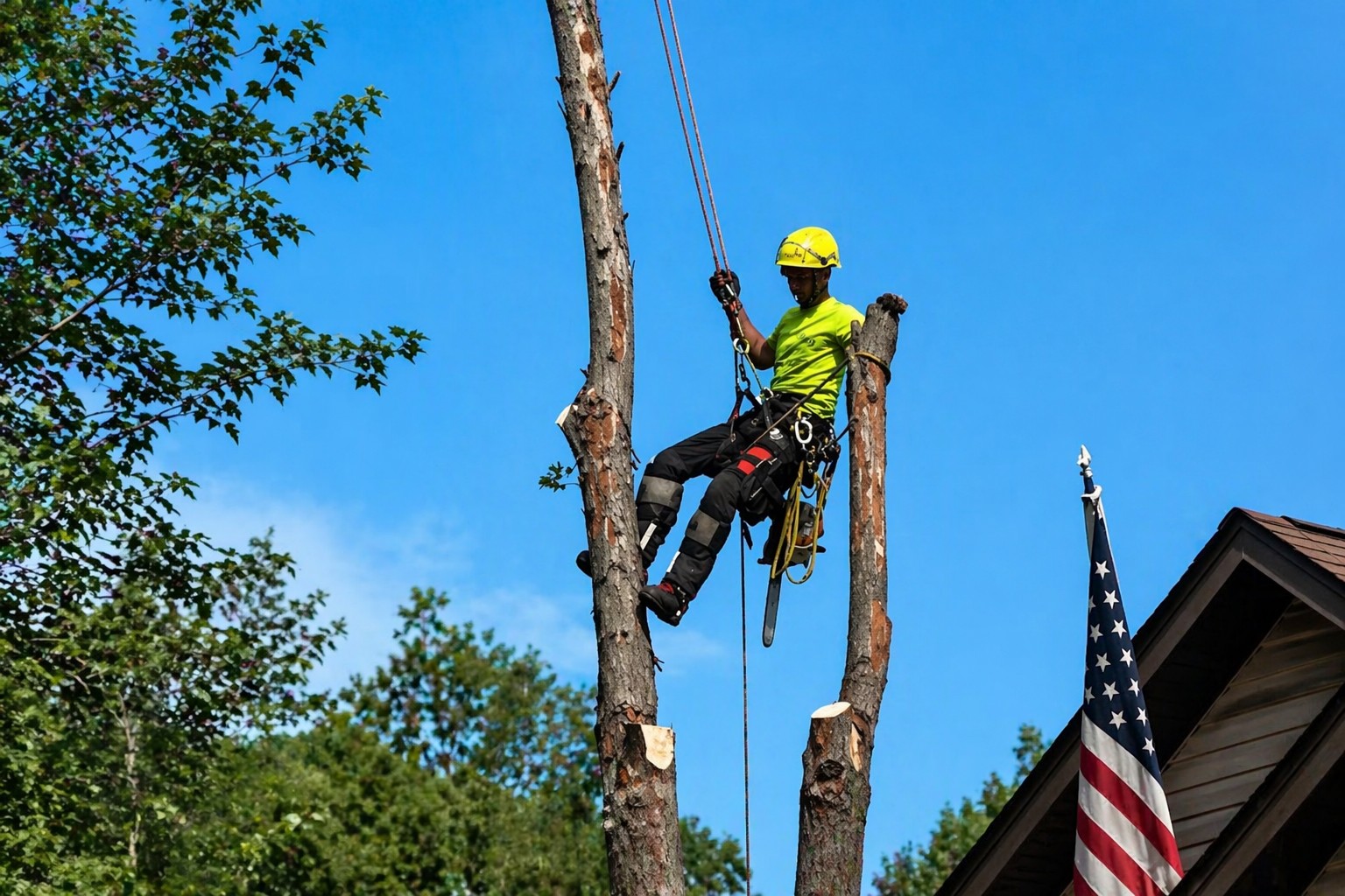 Professional tree service crew working in Central Minnesota